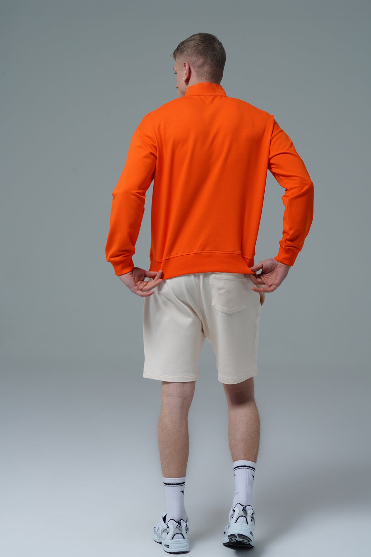 Daily Core - Turuncu Yarım Fermuarlı Pamuklu Erkek Oversize Sweatshirt