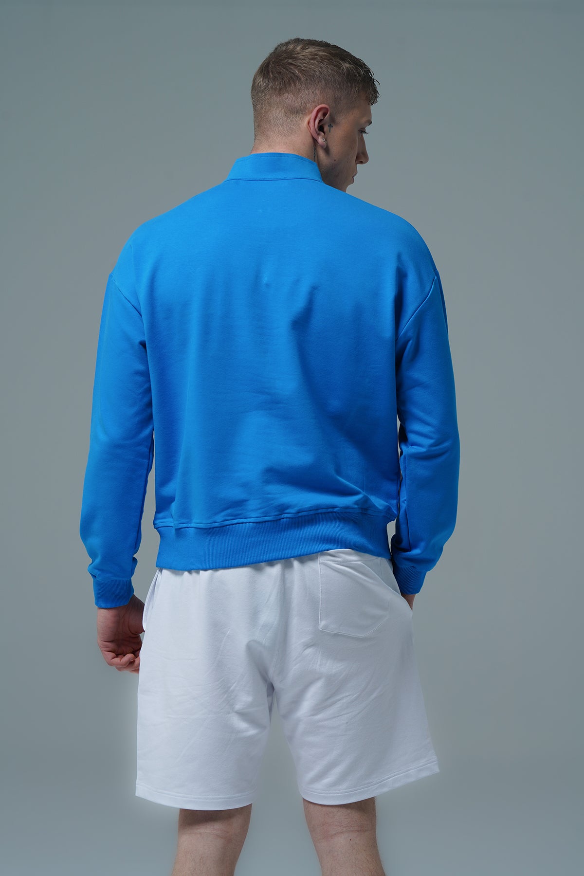Daily Core - Mavi Yarım Fermuarlı Pamuklu Erkek Oversize Sweatshirt