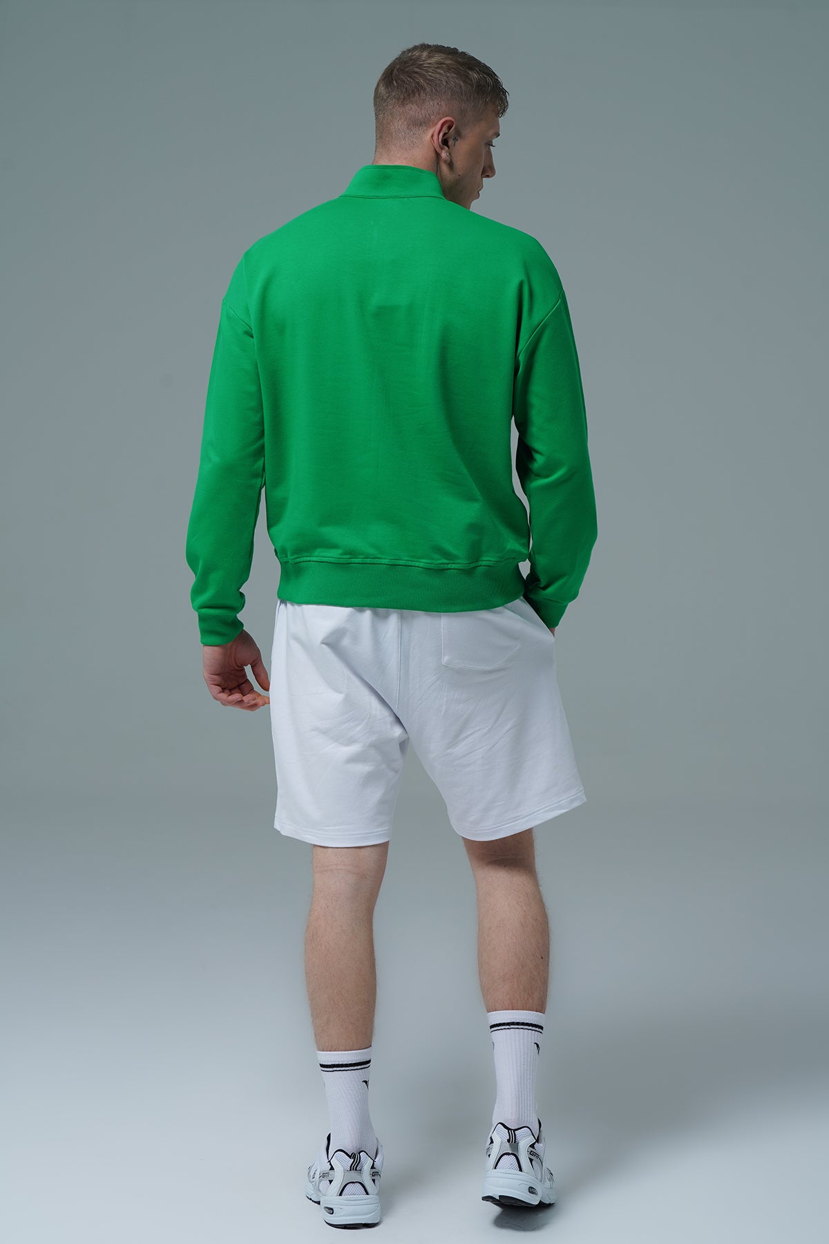 Daily Core - Yeşil Yarım Fermuarlı Pamuklu Erkek Oversize Sweatshirt