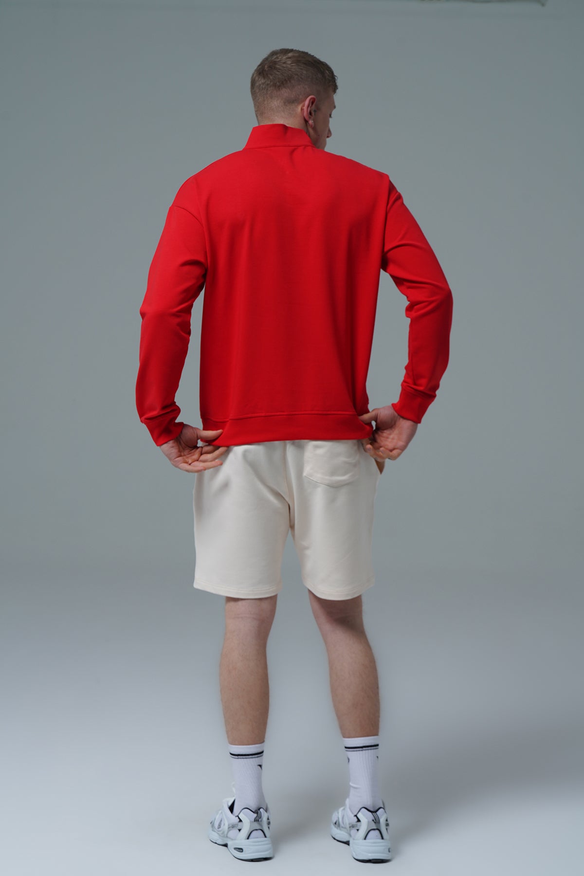 Daily Core - Kırmızı Yarım Fermuarlı Pamuklu Erkek Oversize Sweatshirt
