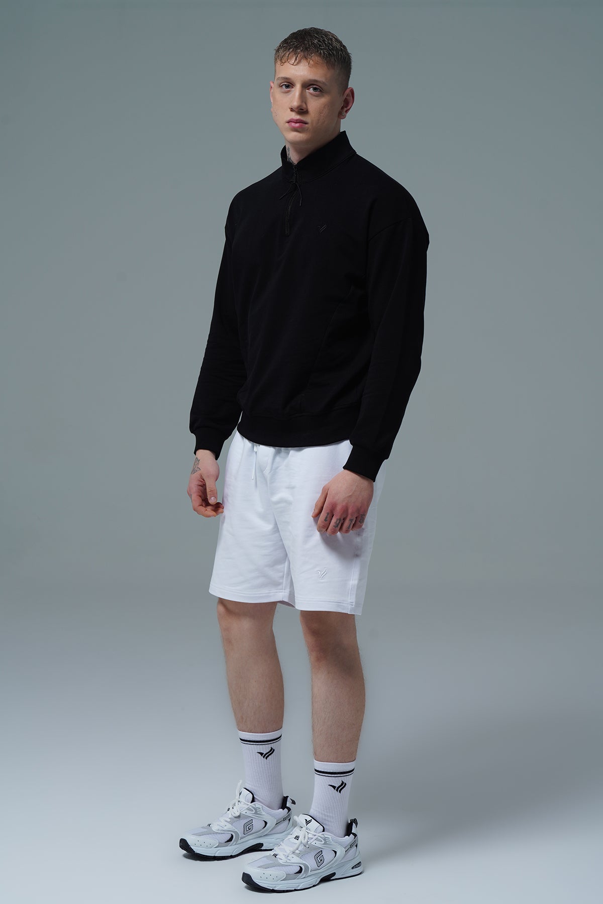 Daily Core - Siyah Yarım Fermuarlı Pamuklu Erkek Oversize Sweatshirt