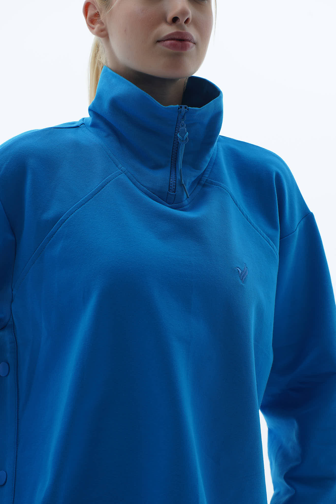 Daily Core - Mavi Oversize Yarım Fermuarlı Crop Sweatshirt