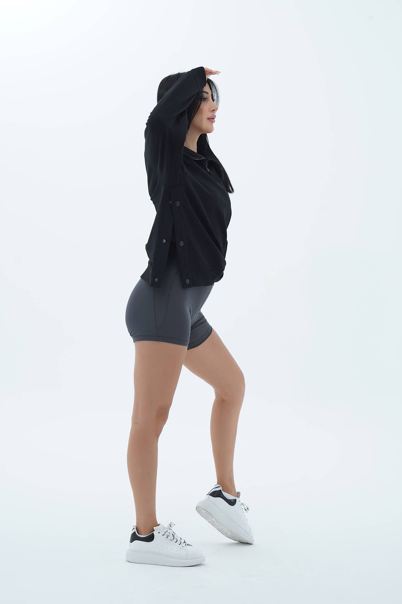 Daily Core - Siyah Oversize Yarım Fermuarlı Crop Sweatshirt