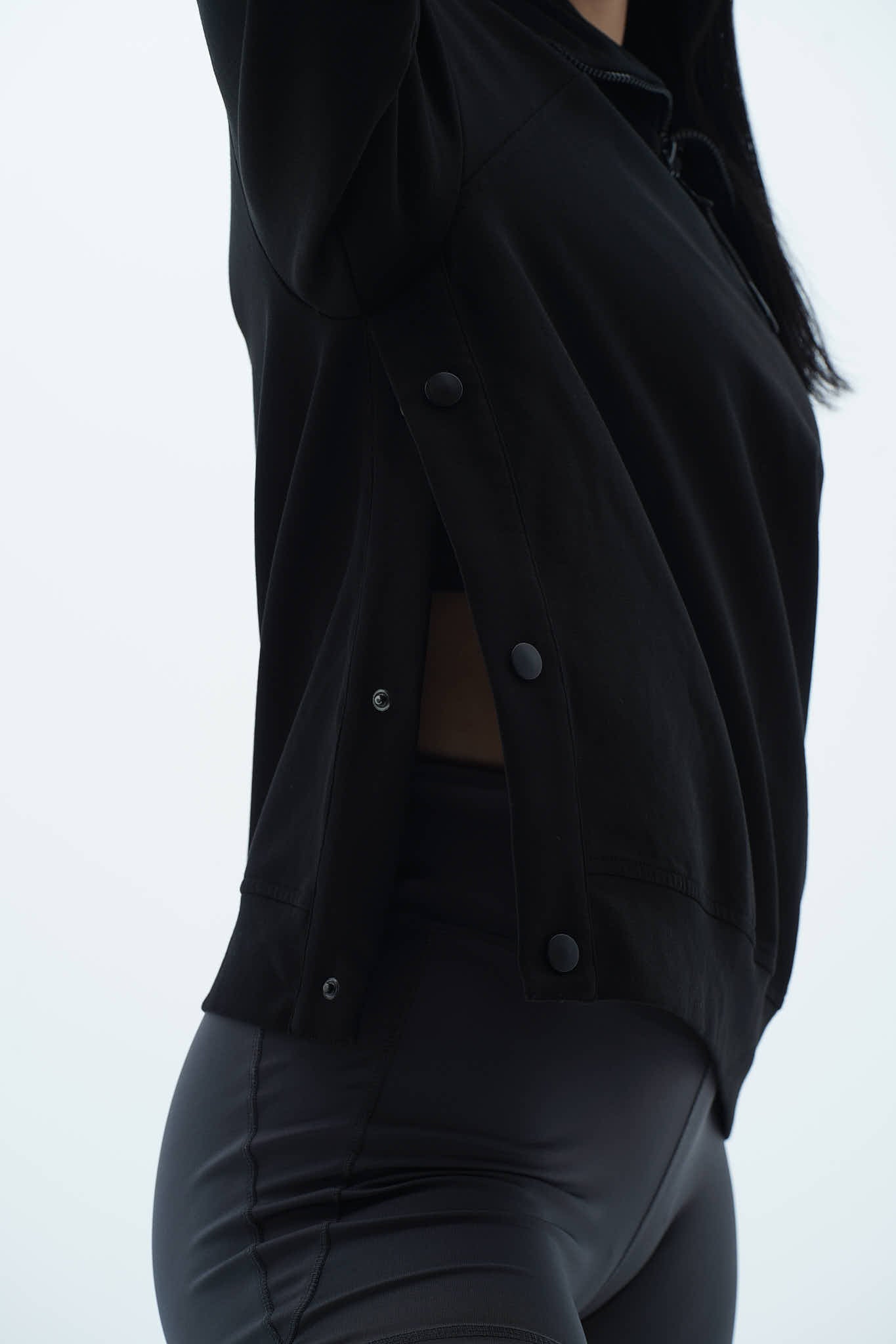 Daily Core - Siyah Oversize Yarım Fermuarlı Crop Sweatshirt