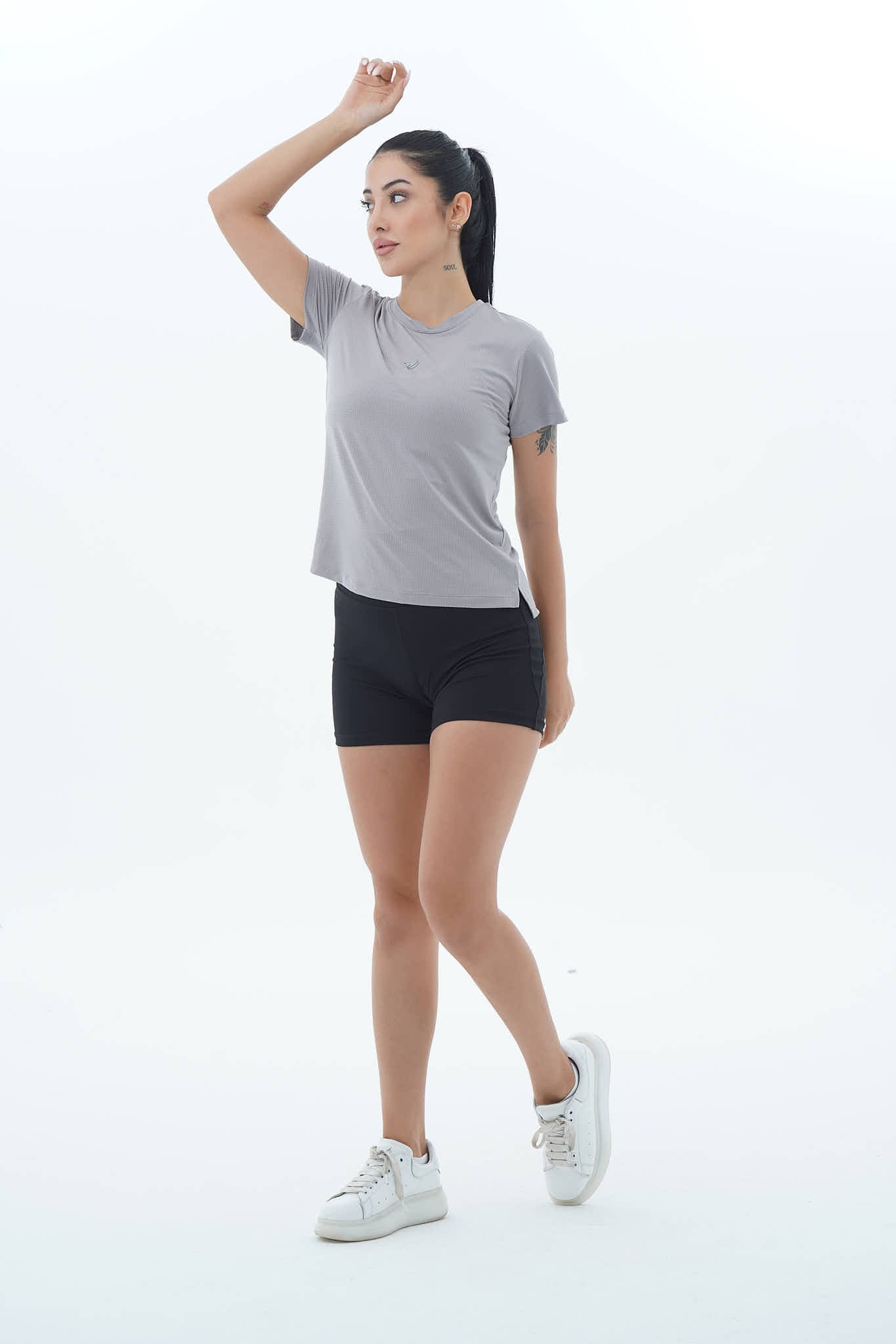 Flex Air - Gri Rahat Kesim Kısa Kollu Kadın Spor Tişörtü