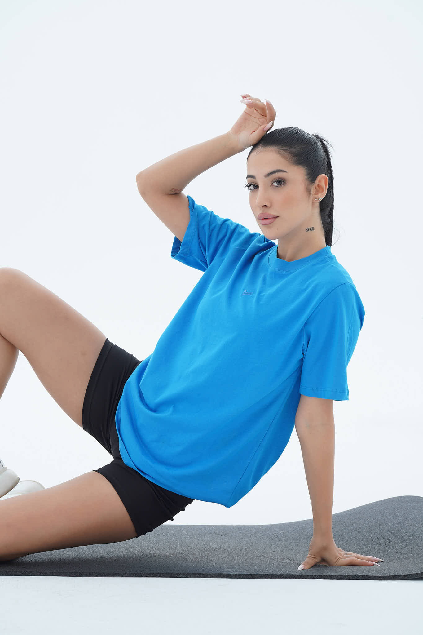 Pure Comfort - Mavi Rahat Kesim %100 Pamuklu Kadın Tişörtü