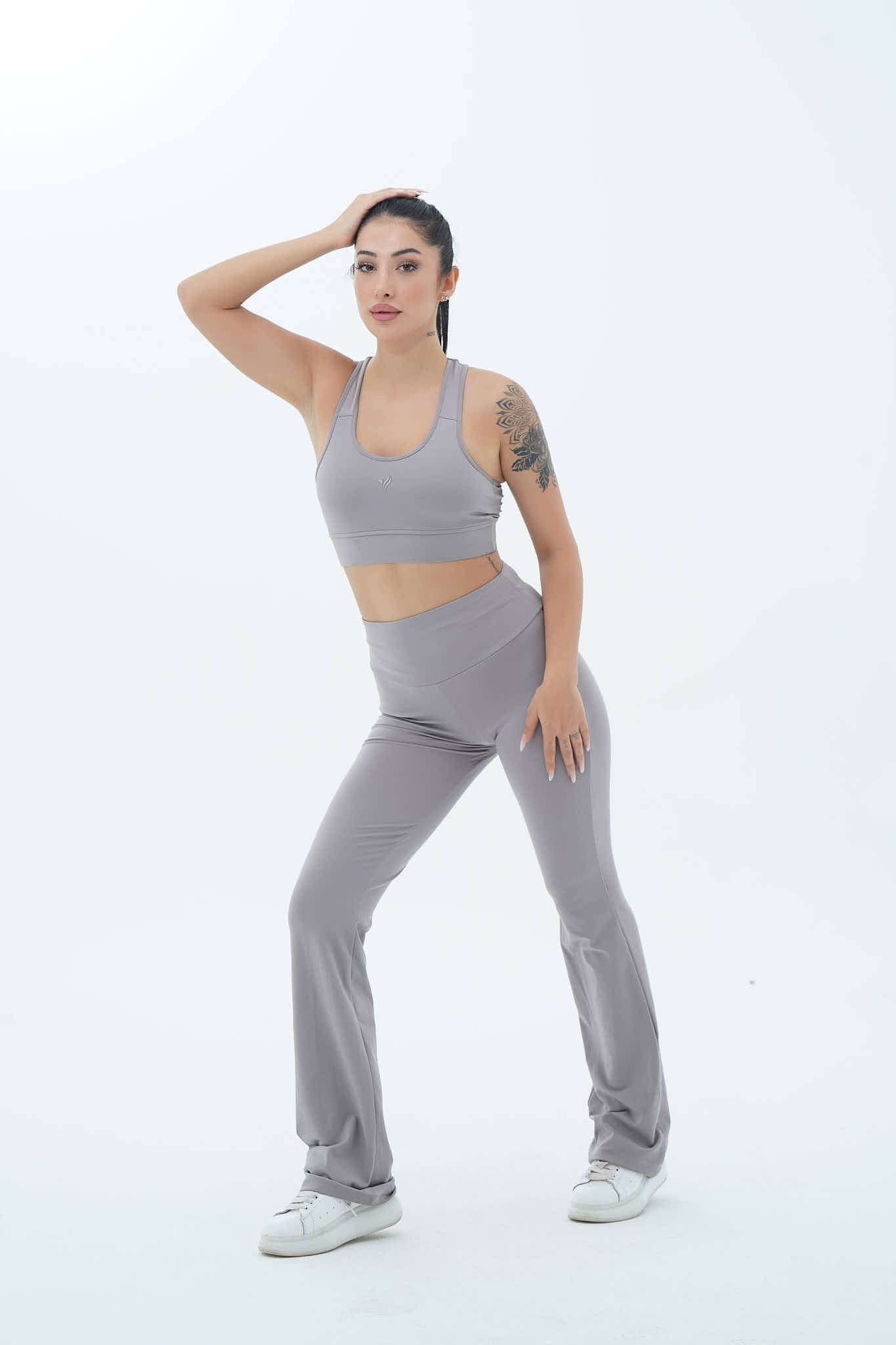 Aero Motion - Gri Yüksek Bel Push-Up Toparlayıcı İspanyol Paça Tayt
