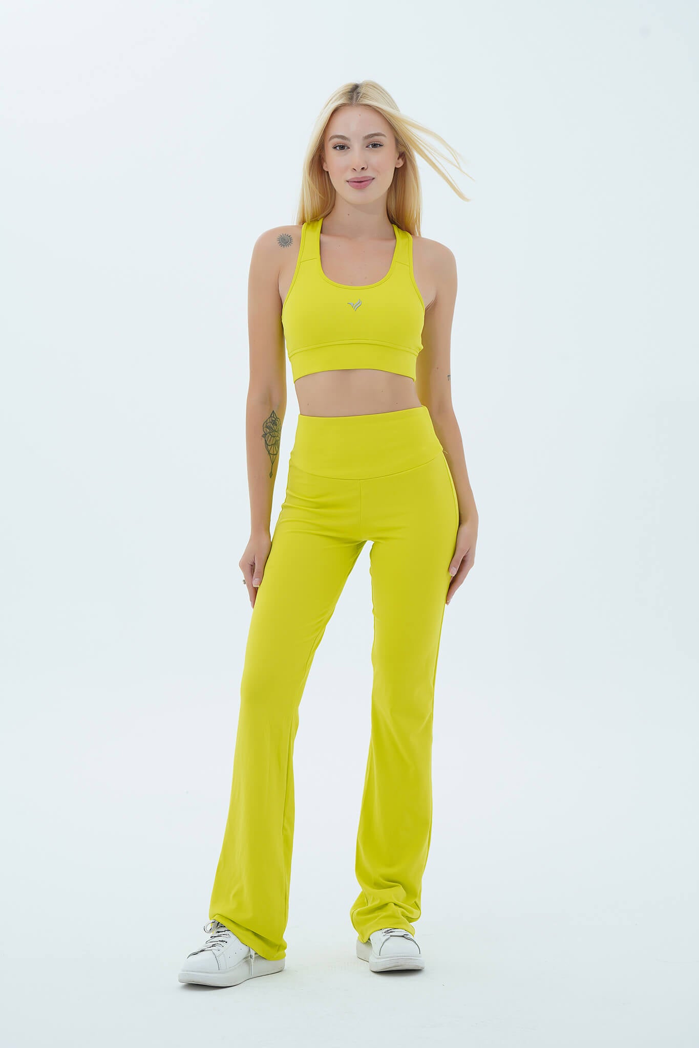 Aero Motion - Neon Sarı Yüksek Bel Push-Up Toparlayıcı İspanyol Paça Tayt