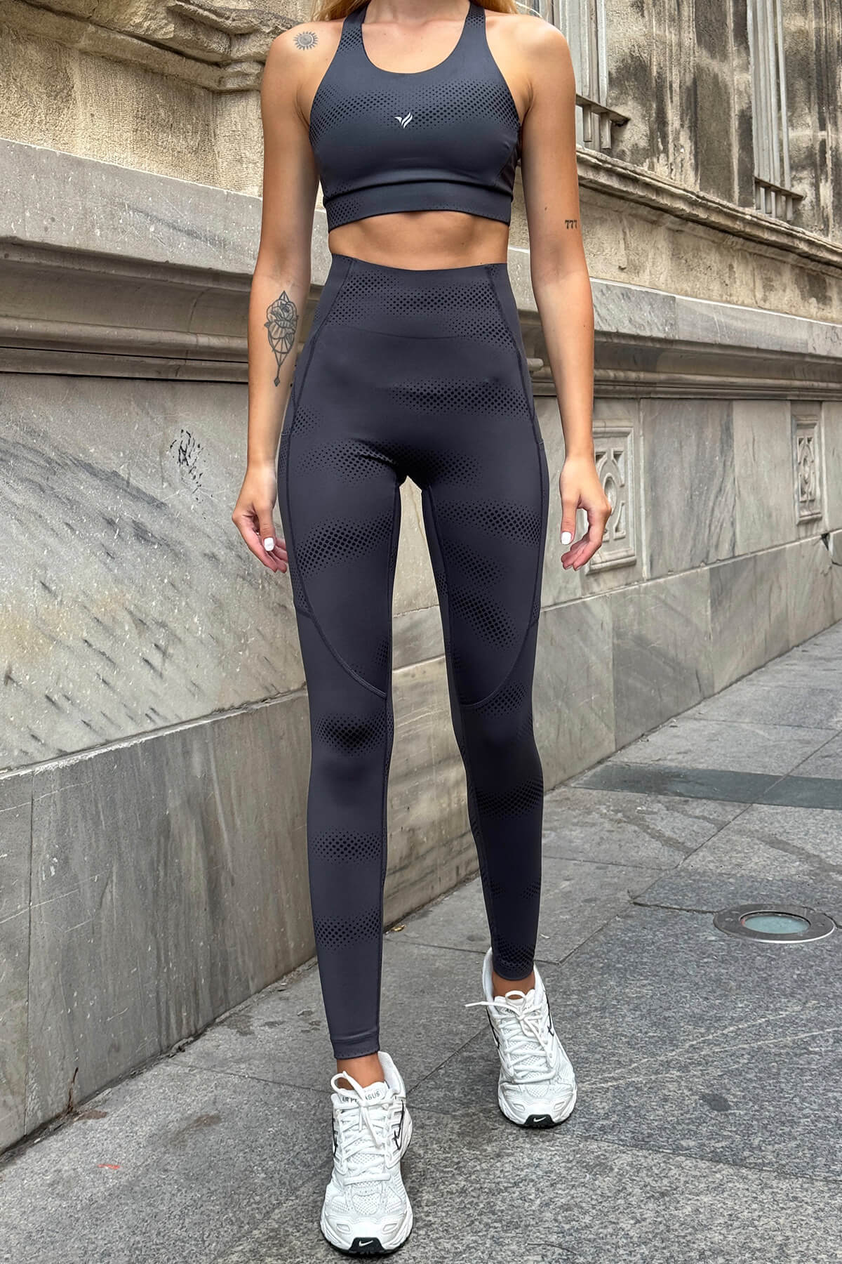 Aero Motion Premium - Desenli Füme Yüksek Bel Push-Up Toparlayıcı Tayt