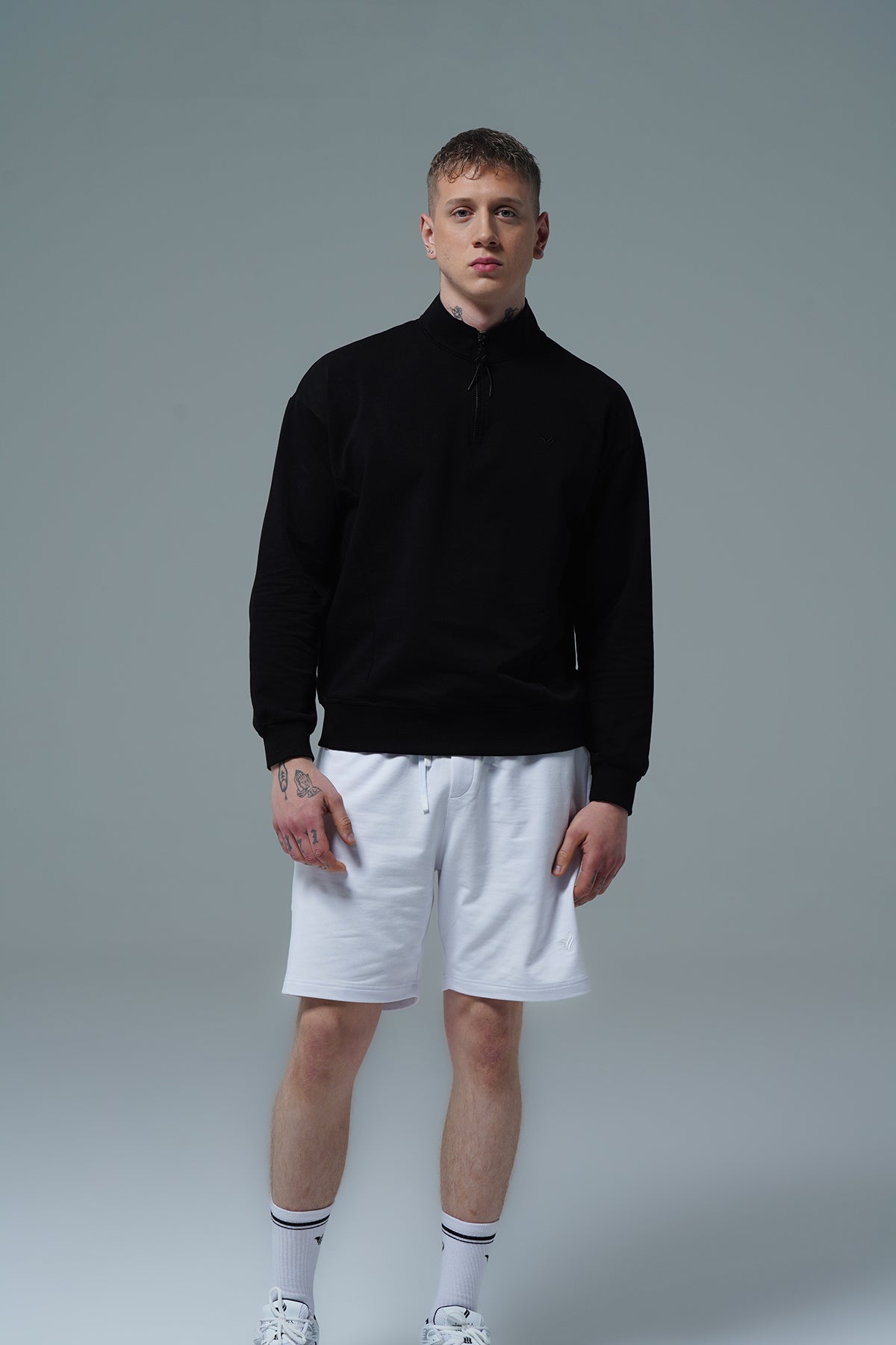 Daily Core - Siyah Yarım Fermuarlı Pamuklu Erkek Oversize Sweatshirt