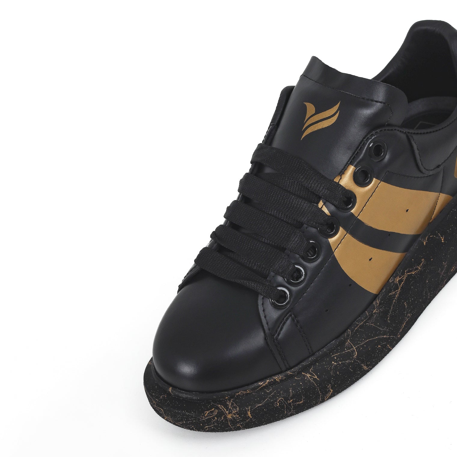 OLD LONDON Siyah Gold Desen Detaylı Taban Unisex Sneakers Spor Ayakkabı