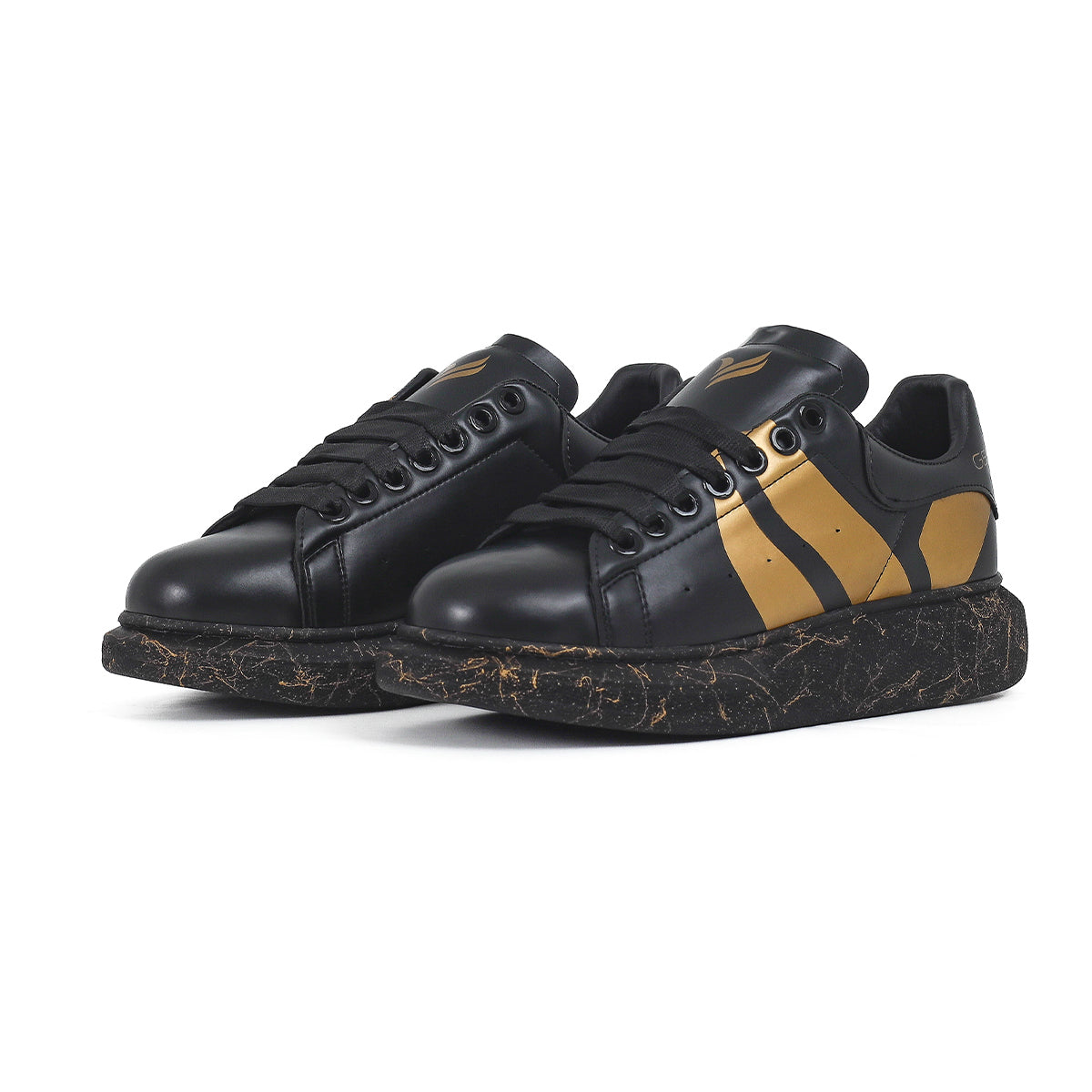 OLD LONDON Siyah Gold Desen Detaylı Taban Unisex Sneakers Spor Ayakkabı